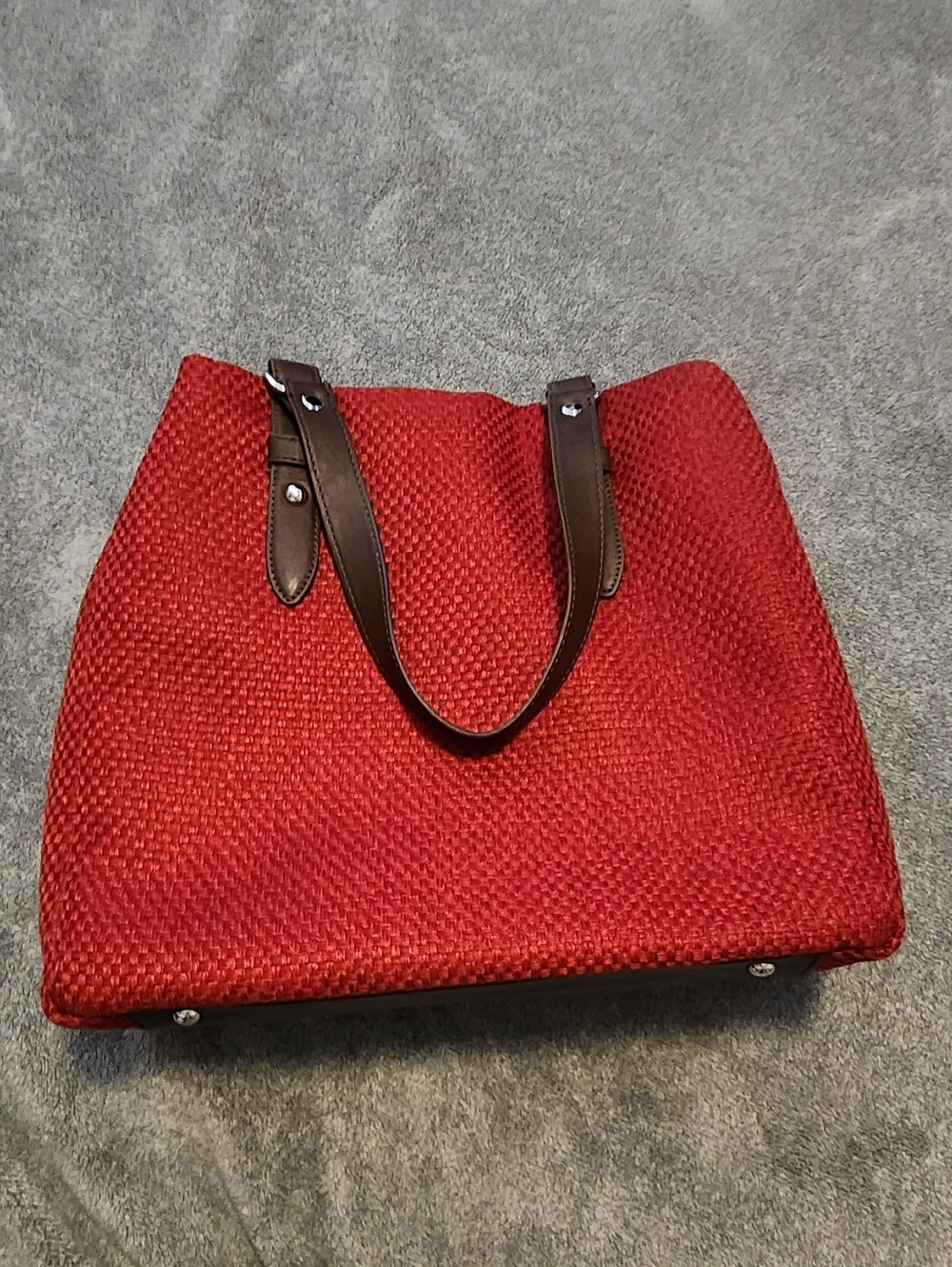 Kate Landry Red Woven Travel Tote Bag with Leather Trim